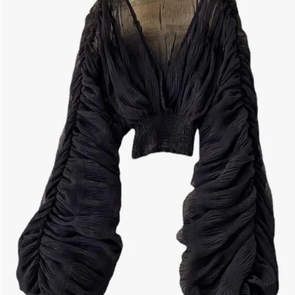 Elegant Black Ruched Blouse - Picture 5 of 6